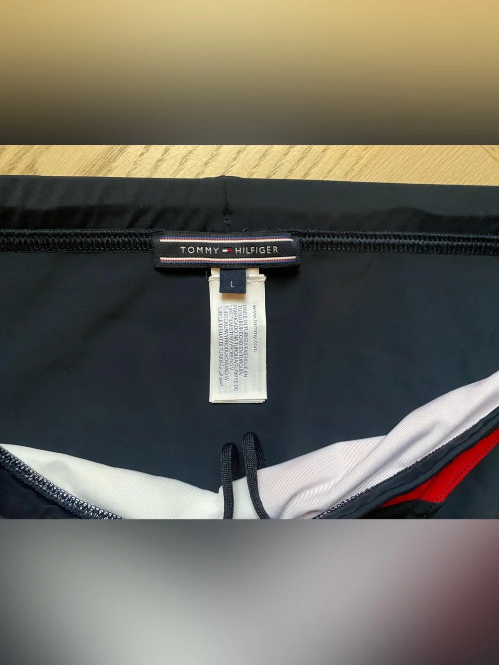 Tommy Hilfiger Navy, White & Red Color-Block Swim Trunks
